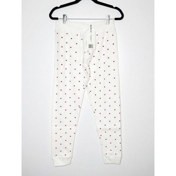 NWT REVOLVE Plush Heart Print Pajama Set Waffle Knit Women's White Size Medium - Picture 6 of 8
